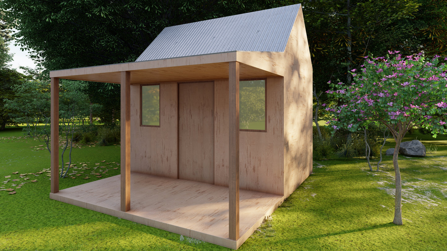 12’x8’ Tiny Cabin Shed Woodworking Plans - DIY Building Instructions, Framing Plans & Materials List