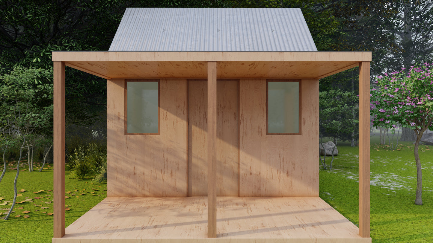 12’x8’ Tiny Cabin Shed Woodworking Plans - DIY Building Instructions, Framing Plans & Materials List