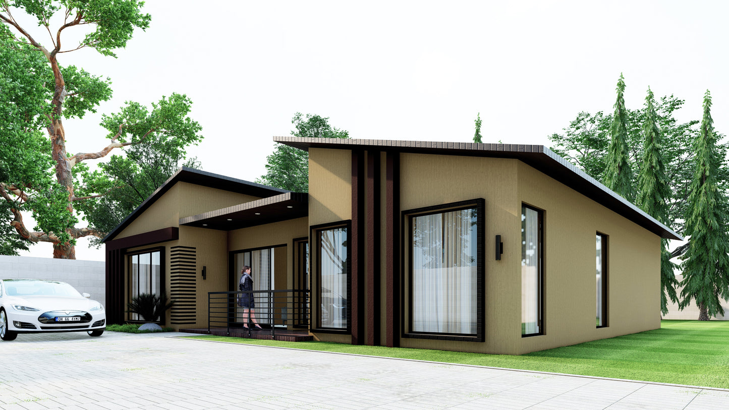 155 sqm Bungalow Plans – 2 Bedrooms, Walk-in Closet, Ensuite, Lounge, Kitchen, Dining, Bath – Plans