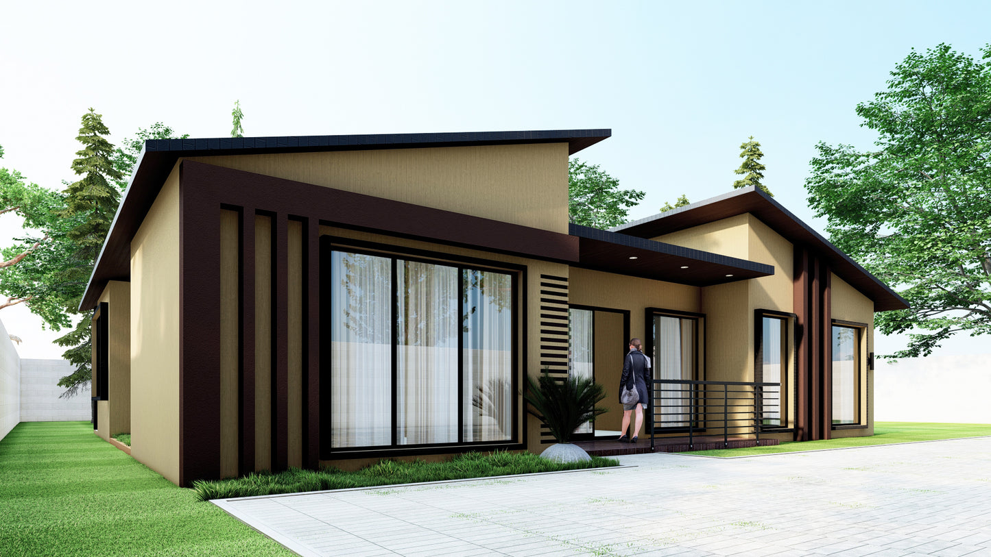 155 sqm Bungalow Plans – 2 Bedrooms, Walk-in Closet, Ensuite, Lounge, Kitchen, Dining, Bath – Plans