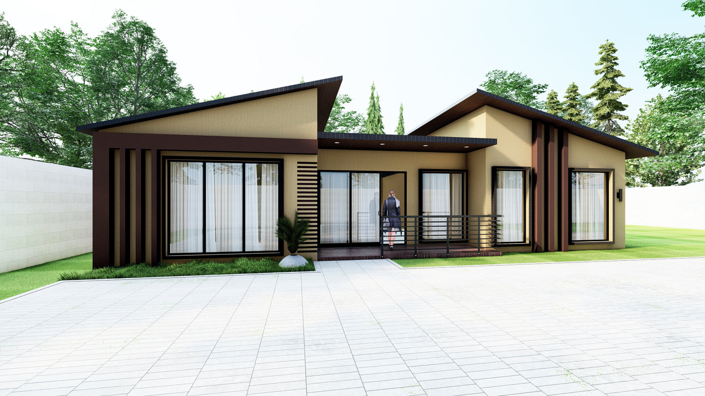 155 sqm Bungalow Plans – 2 Bedrooms, Walk-in Closet, Ensuite, Lounge, Kitchen, Dining, Bath – Plans