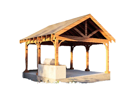 15’x16’ Cedar Canopy DIY Plans – Includes Post Layout, Elevations, 3D Views, Roof Framing