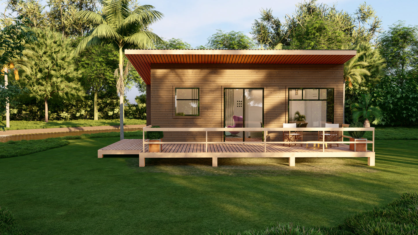 20' x 30' Wood Cabin Building Plans – Spacious Layout, Porch, Bedroom, Kitchen, Bathroom