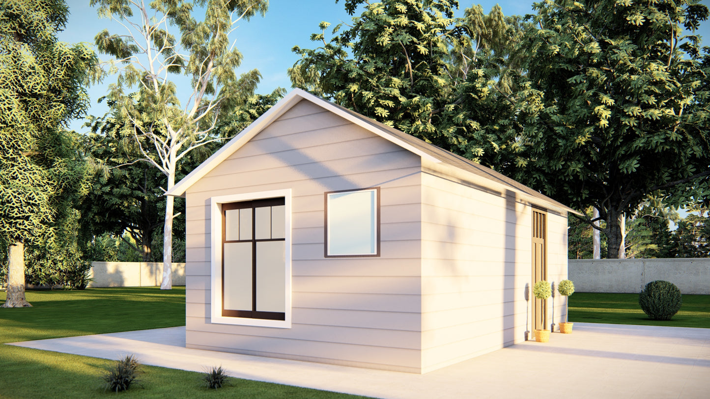 20x12’ Studio Tiny Home Building Plans – Floor Plan, Electrical, Elevations, Roof, Foundation & Construction Details