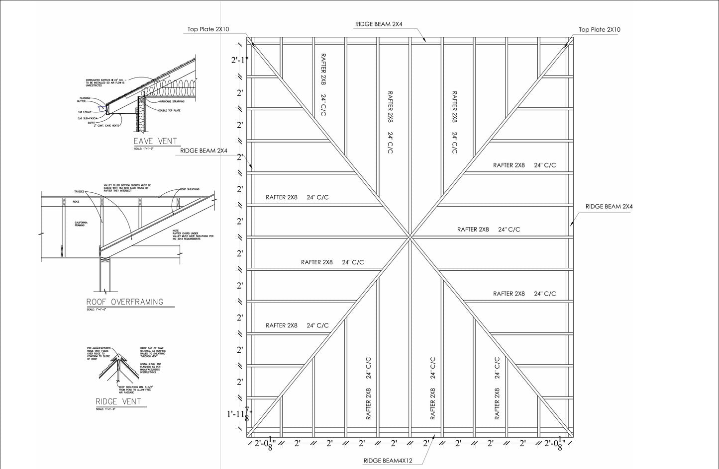 20’x25’ Garage Plans – Includes Floor Plan, Elevations, Sections, Foundation & Roof Details, Construction Notes