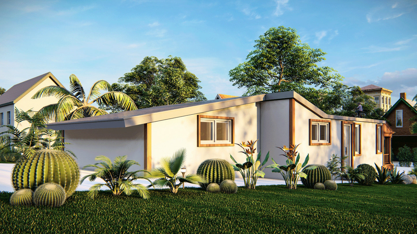23x52’ Tiny Home Plans – 2 Bedrooms, 1 Bath – Includes Floor Plan, Elevations, Roof and Foundation Details, Electrical and Plumbing Plans