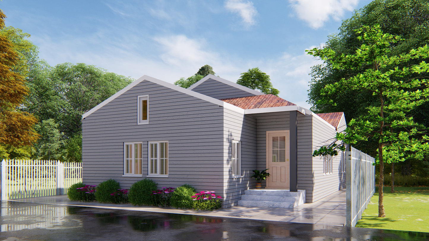 25'x47' House Plans - Detailed Floor Plan with 2 Bedrooms, Kitchen, Living Room, Dining Room, Washroom