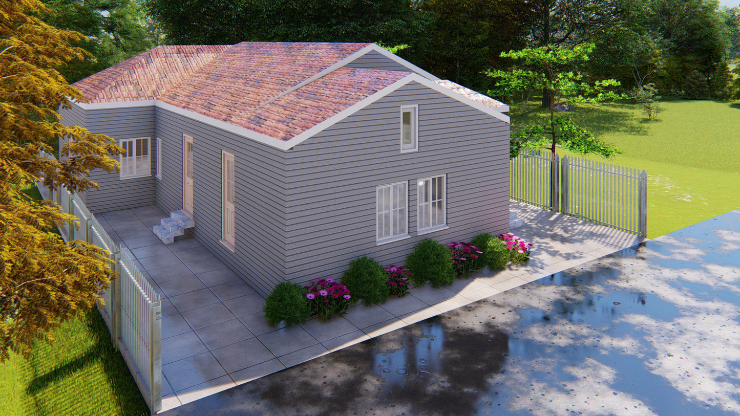 25'x47' House Plans - Detailed Floor Plan with 2 Bedrooms, Kitchen, Living Room, Dining Room, Washroom