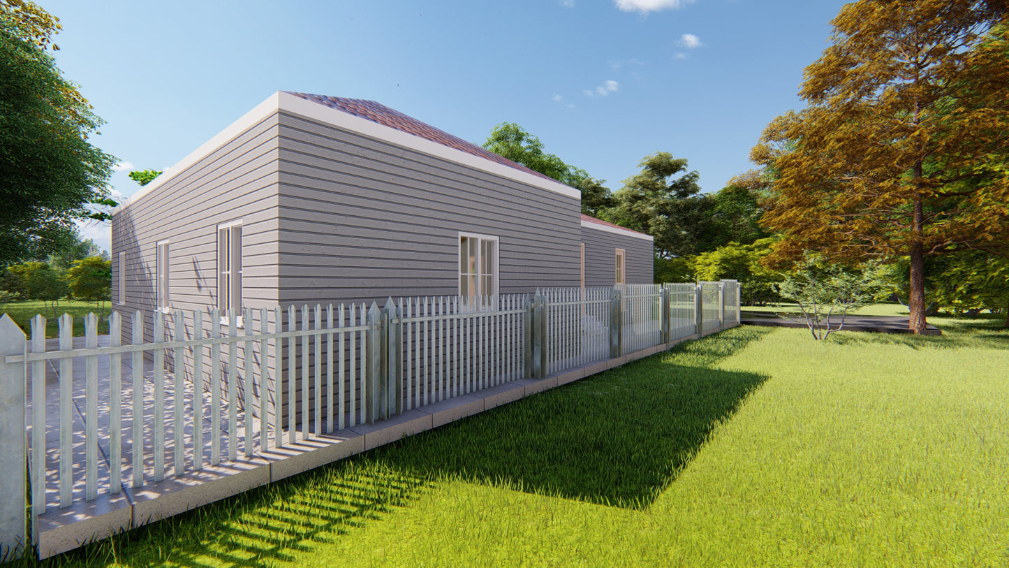 25'x47' House Plans - Detailed Floor Plan with 2 Bedrooms, Kitchen, Living Room, Dining Room, Washroom