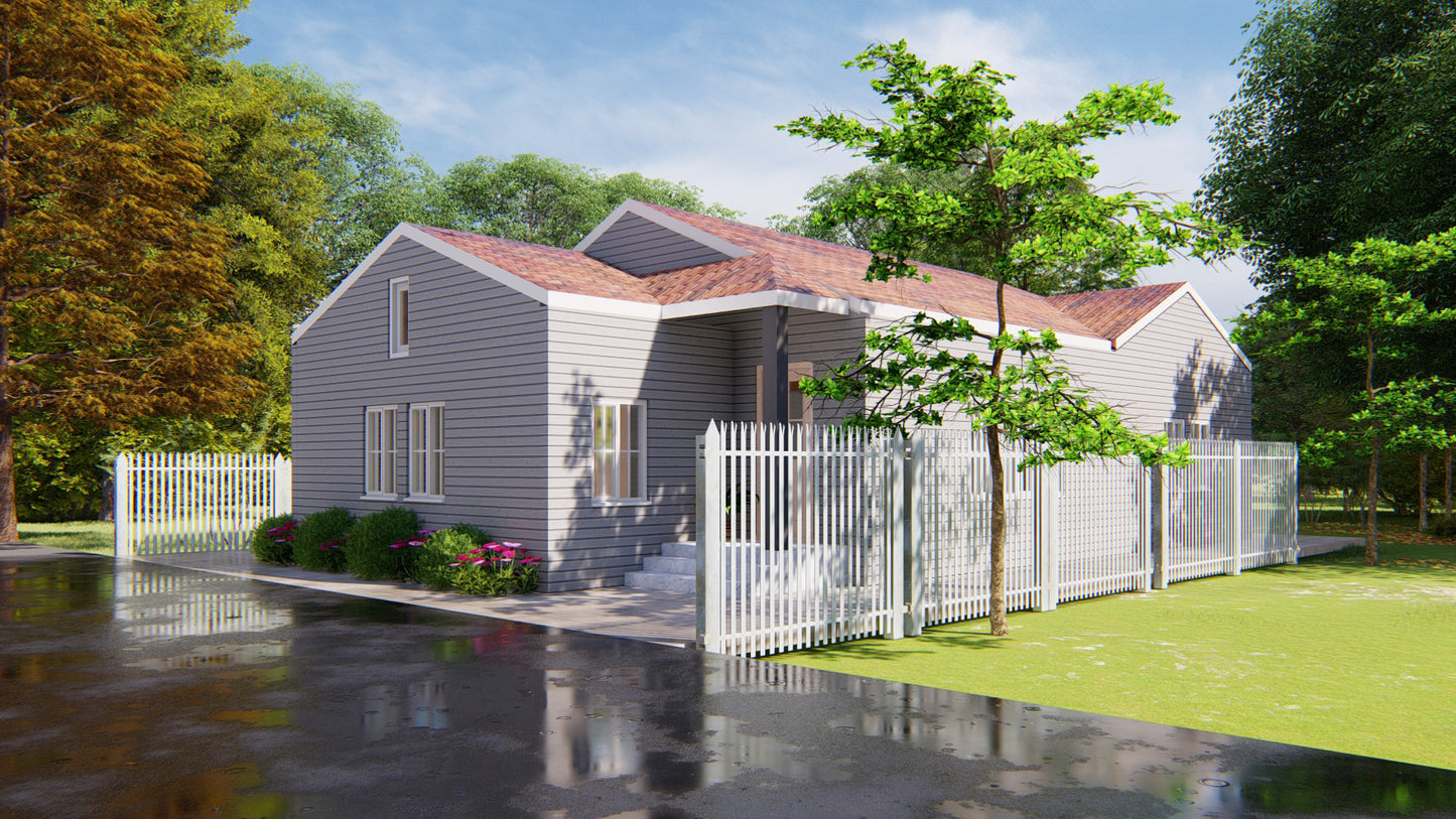 25'x47' House Plans - Detailed Floor Plan with 2 Bedrooms, Kitchen, Living Room, Dining Room, Washroom