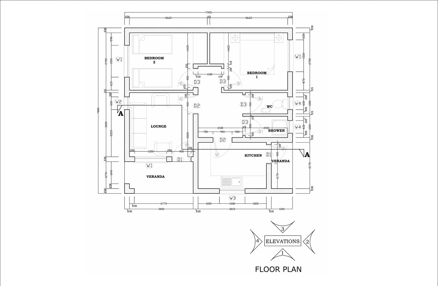 Two Bedroom Tiny Home Plans - 26'x26' with 610sqft Living Space