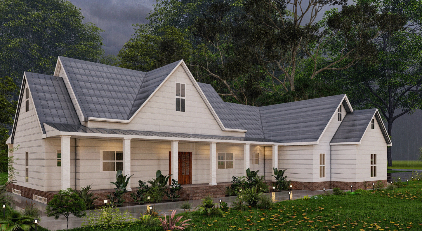 Plans for a 2 Bedroom Home with 5-Car Garage, Workshop, Attic Room, and Basement - Blueprint Package