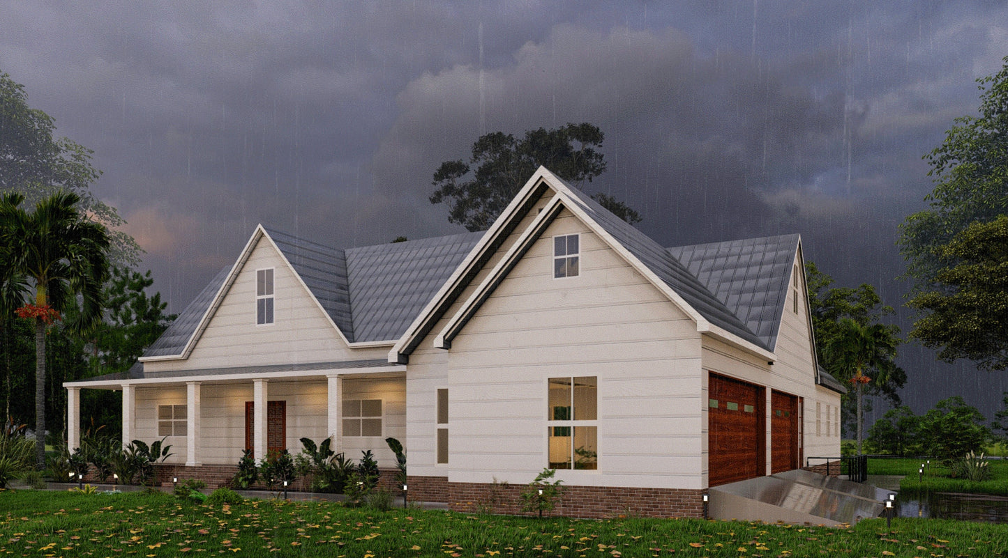 Plans for a 2 Bedroom Home with 5-Car Garage, Workshop, Attic Room, and Basement - Blueprint Package