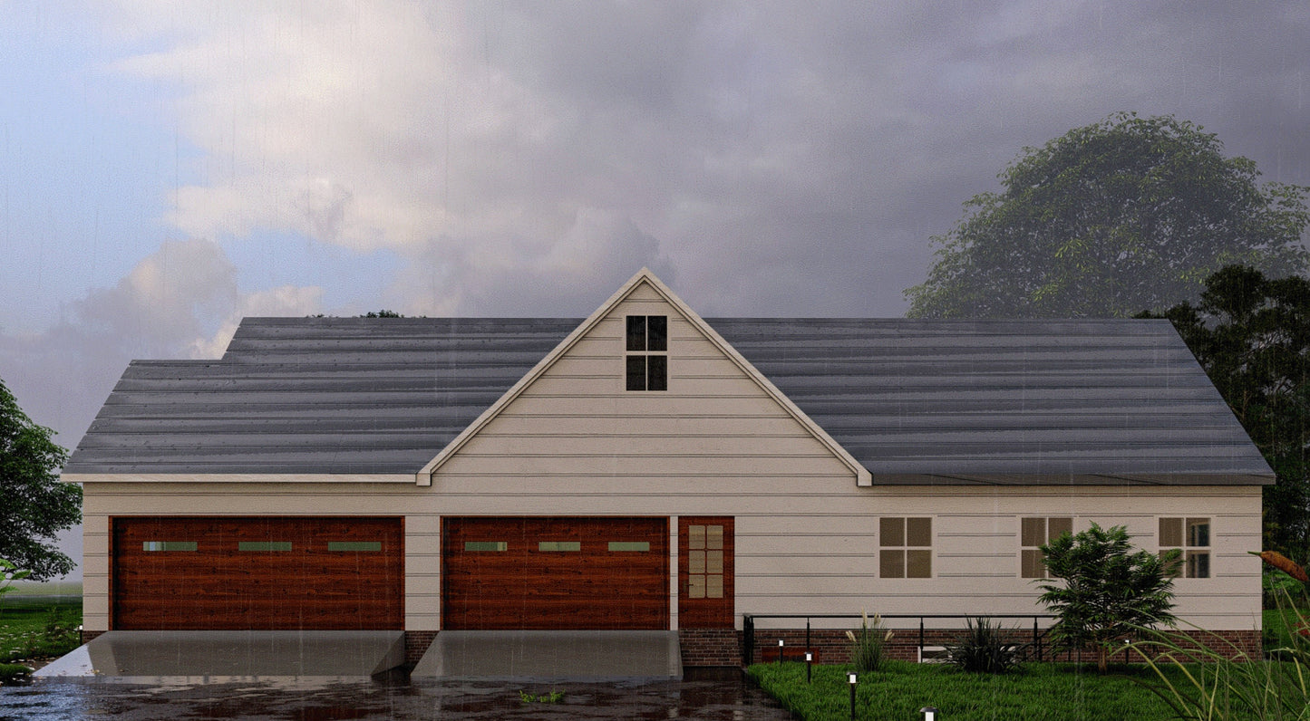 Plans for a 2 Bedroom Home with 5-Car Garage, Workshop, Attic Room, and Basement - Blueprint Package