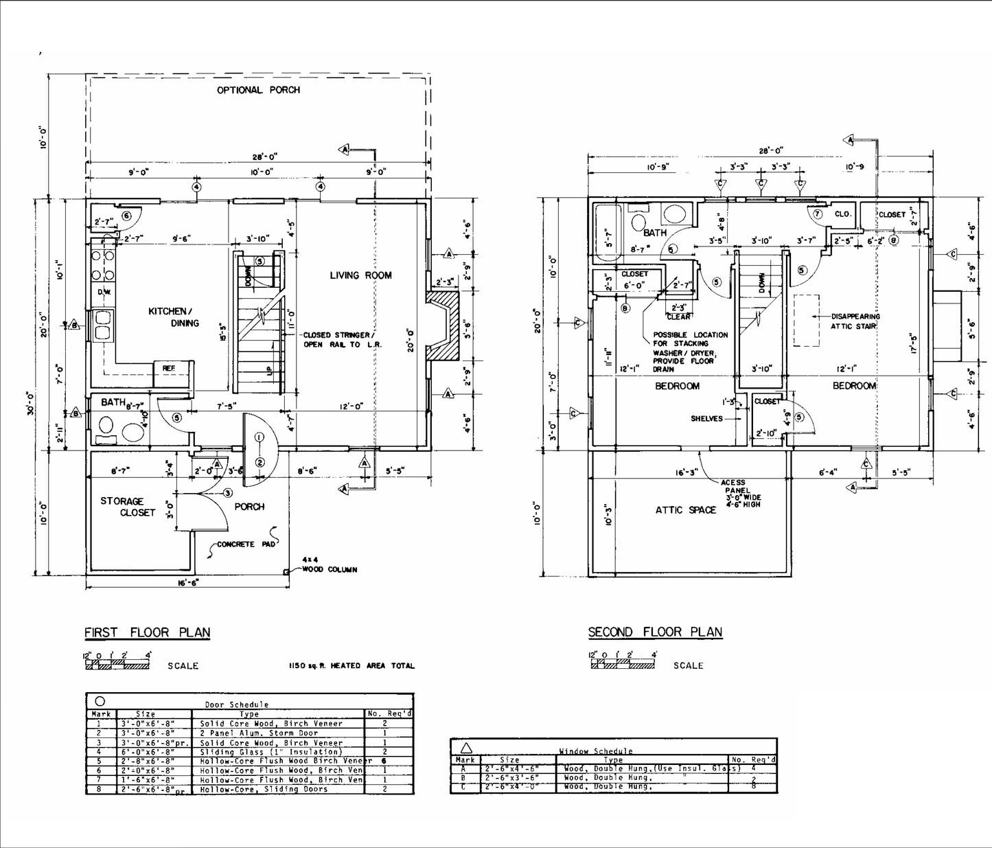 Two-Story 2-Bedroom Home Building Plans | 30'x28' | 1200sqft | DIY Blueprint