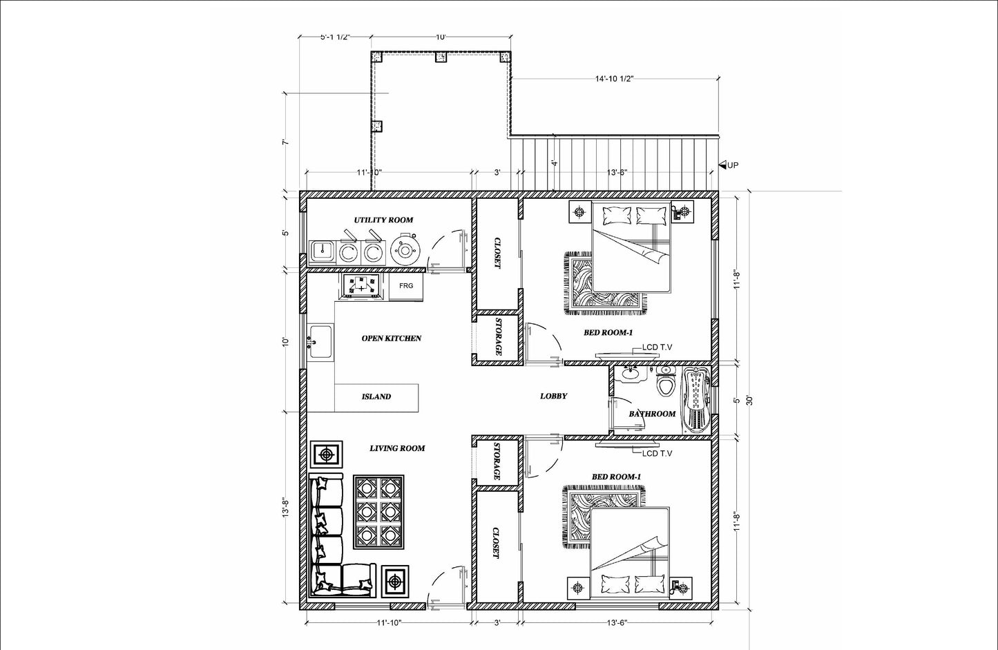 30'x30' Two-Story Duplex House Plans - 2 Units, 2 Bedrooms Each, Comprehensive Blueprints