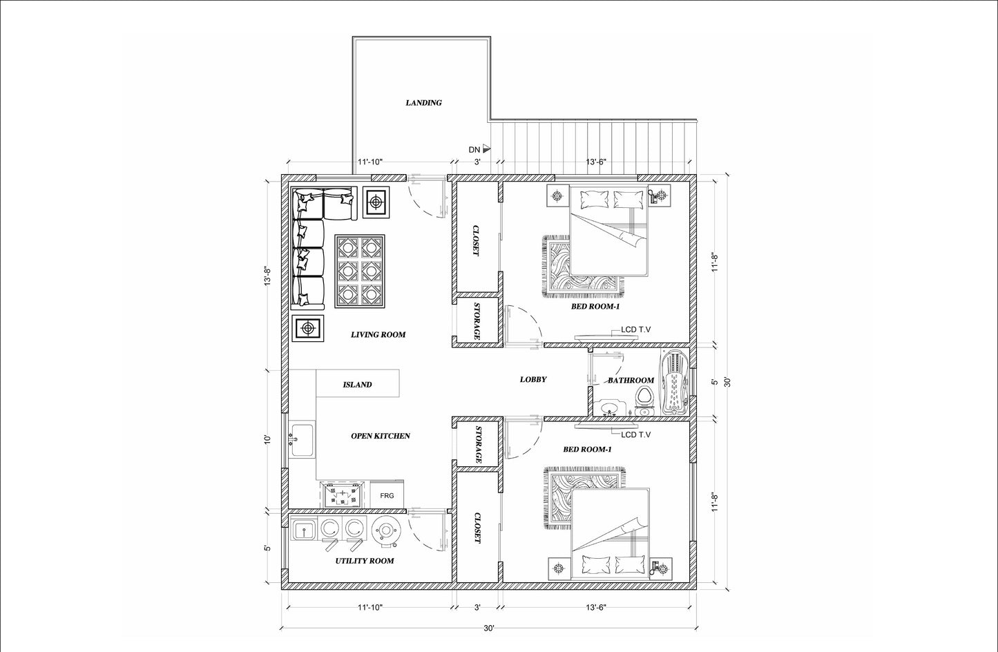 30'x30' Two-Story Duplex House Plans - 2 Units, 2 Bedrooms Each, Comprehensive Blueprints