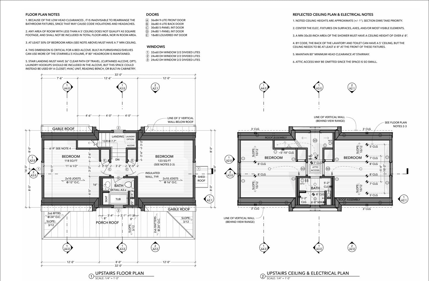 Two-Story 2-Bedroom 1 Bath Home Building Plans | 32'x16' | 1024sqft | DIY Blueprint with Detailed Floor, Roof, and Electrical Plans