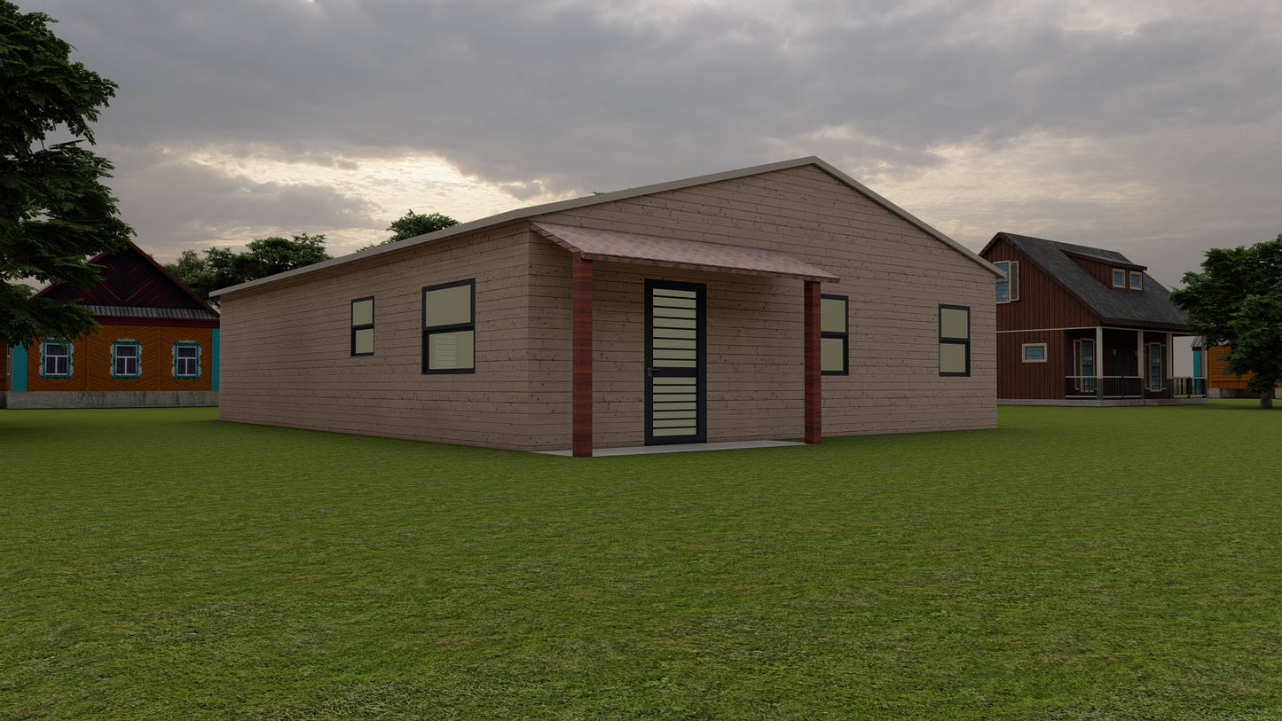32'x37' Small Home Cabin Plans – 1180 Sqft, 2 Bedroom, 2 Bath, Open Concept Design