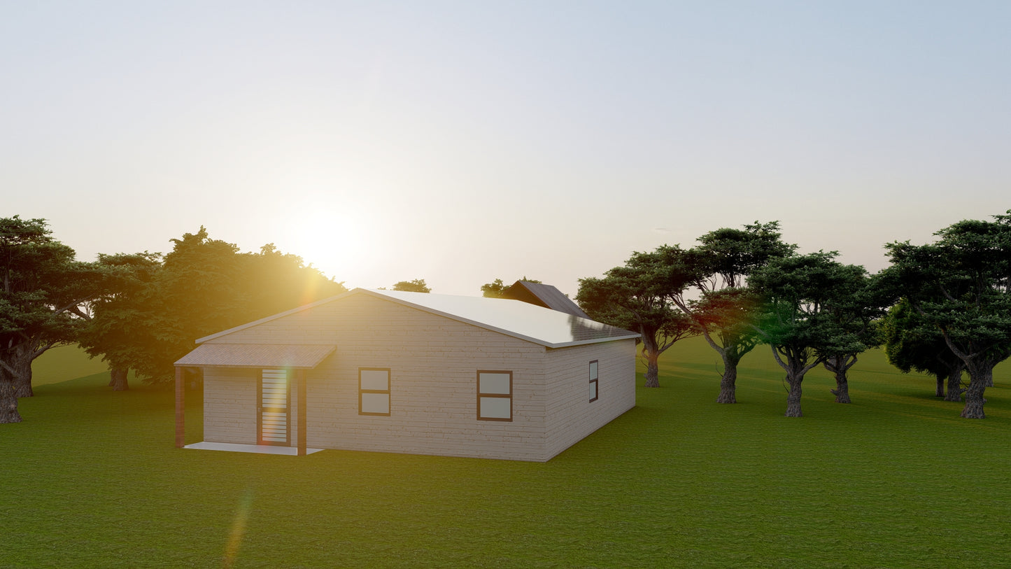 32'x37' Small Home Cabin Plans – 1180 Sqft, 2 Bedroom, 2 Bath, Open Concept Design
