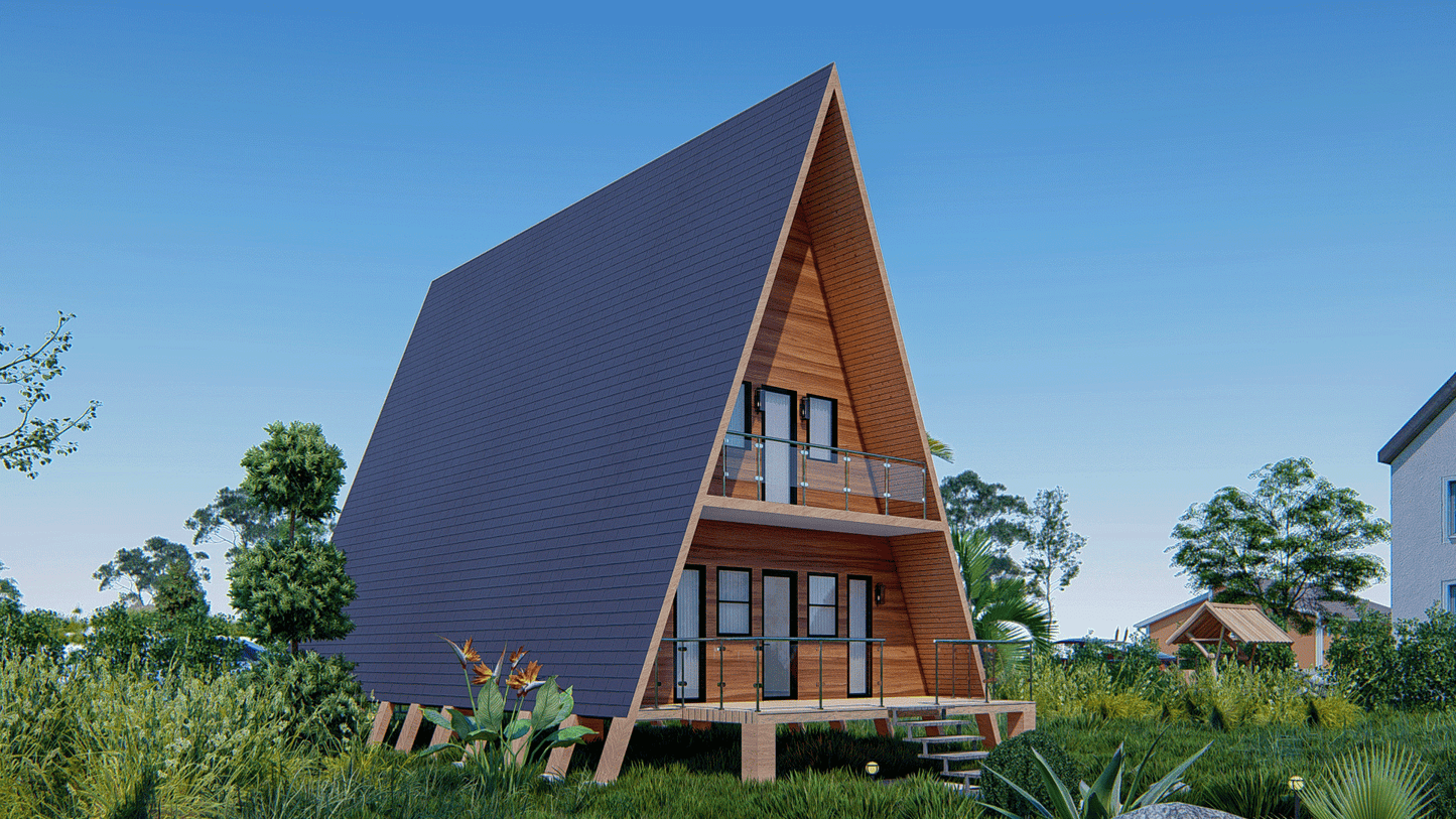 36'x20' A-Frame Cabin Plans with Loft - Detailed Floor Plans, Elevations, Electrical Layout, and More