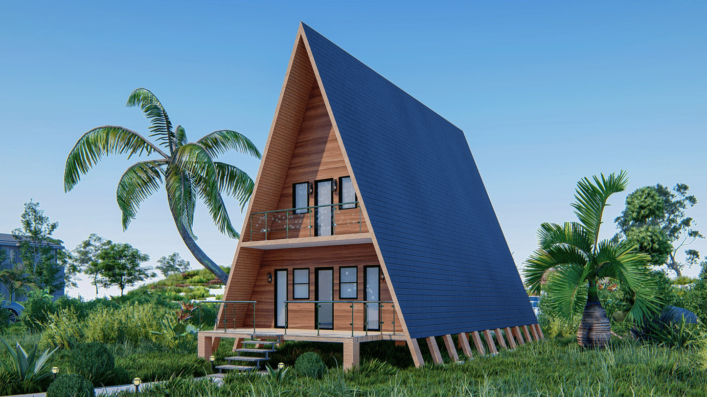 36'x20' A-Frame Cabin Plans with Loft - Detailed Floor Plans, Elevations, Electrical Layout, and More