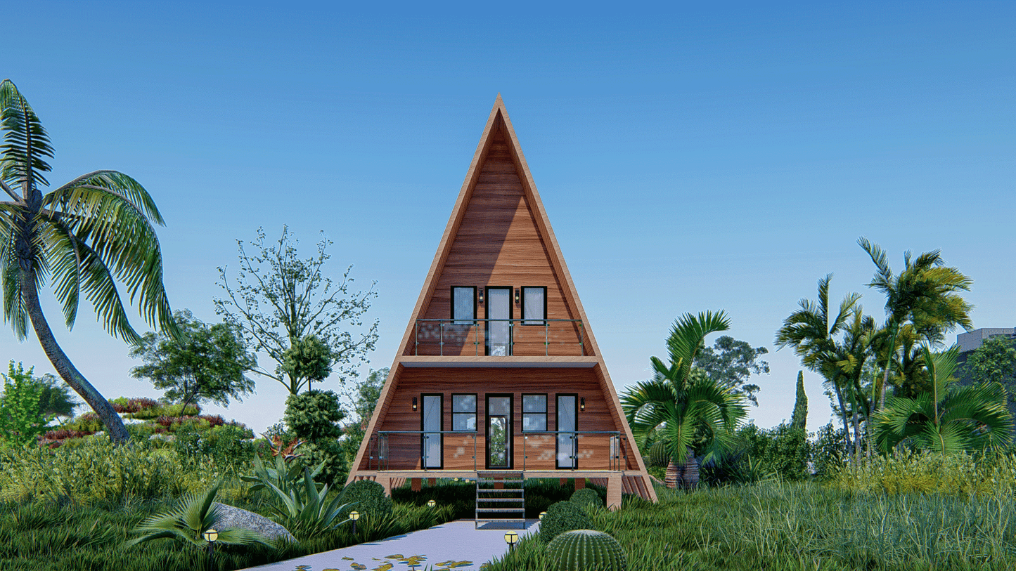 36'x20' A-Frame Cabin Plans with Loft - Detailed Floor Plans, Elevations, Electrical Layout, and More