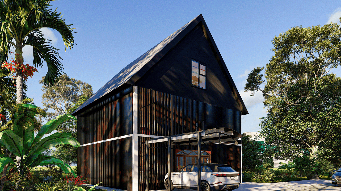 36'x36' Screened House Plans – Modern Design with Insect Screening, Timber Posts, Loft & Open Spaces – Detailed Layout