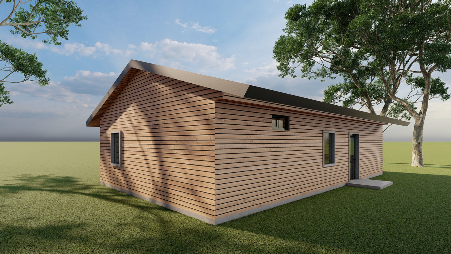 3 Bedroom Farmhouse Plans 40'x24'- Construction Drawings, Floor Plan, Elevations & More