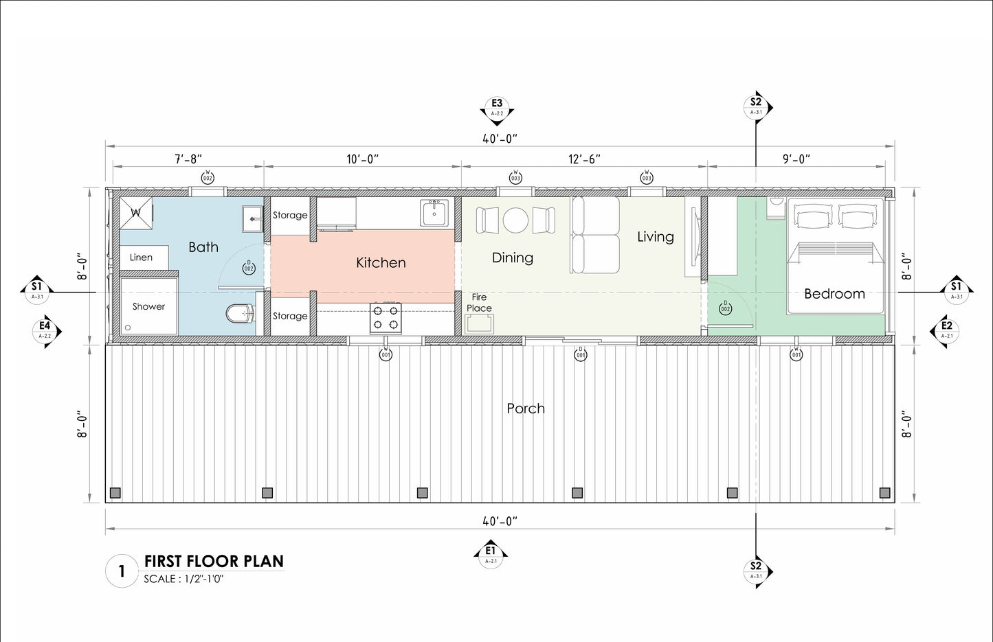 40' High-Cube Shipping Container Home Plans – Design Guide with Electrical, Plumbing, HVAC