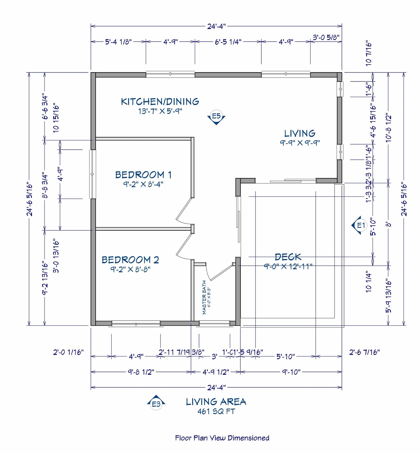 460sqft Two Bedroom Tiny Home ADU Design Plans – Floor Plan, Elevations, Door & Window Schedule