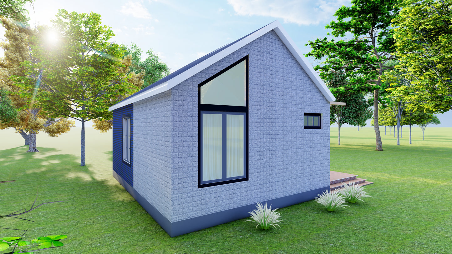 460sqft Two Bedroom Tiny Home ADU Design Plans – Floor Plan, Elevations, Door & Window Schedule