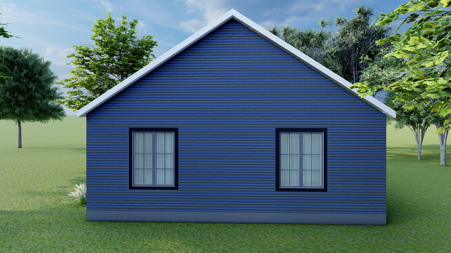 460sqft Two Bedroom Tiny Home ADU Design Plans – Floor Plan, Elevations, Door & Window Schedule