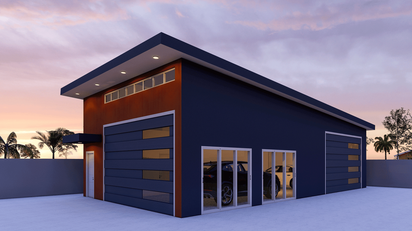 48' x 24' Garage or ADU Building Plans - Construction Set with Floor Plan, Elevations, Electrical & Plumbing