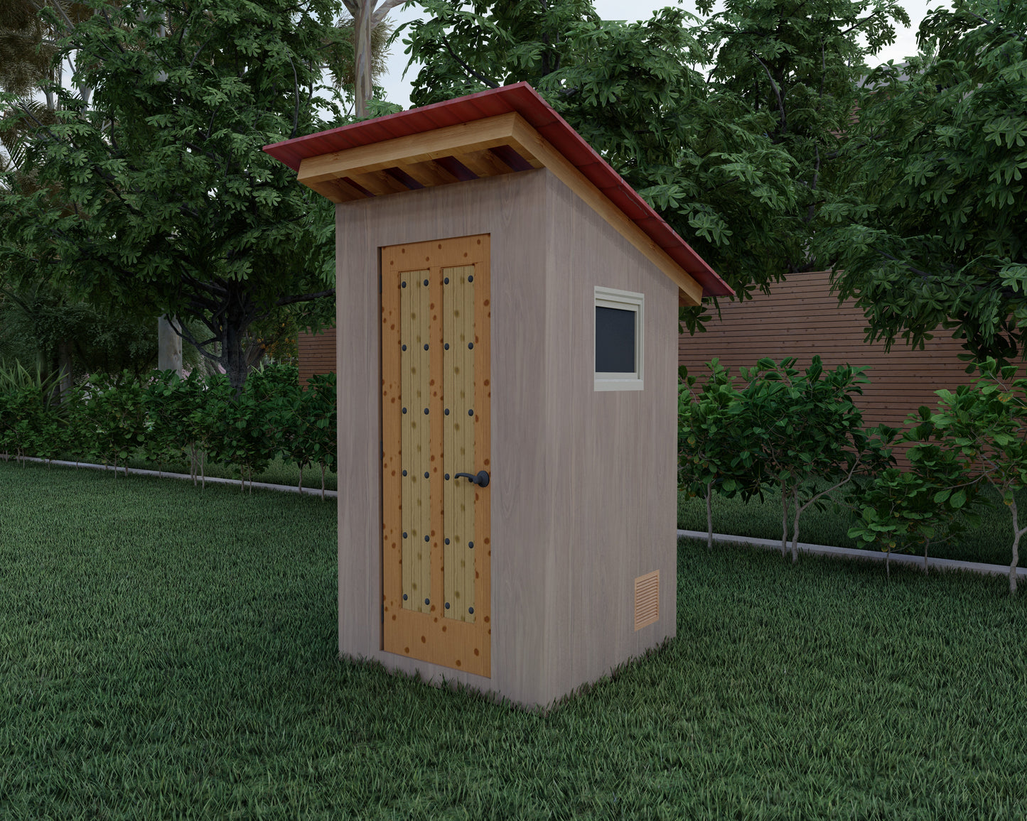 4x4’ Outhouse Wood Construction Plans - Floor Plan, Framing Design, Section, and Seat Detail