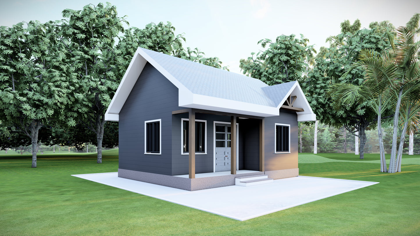 515 Sq Ft Tiny Home Plans – 1 Bedroom, Washroom, Living Room, Kitchen & Study – Floor Plan, Elevations, Roof, Foundation, and Details