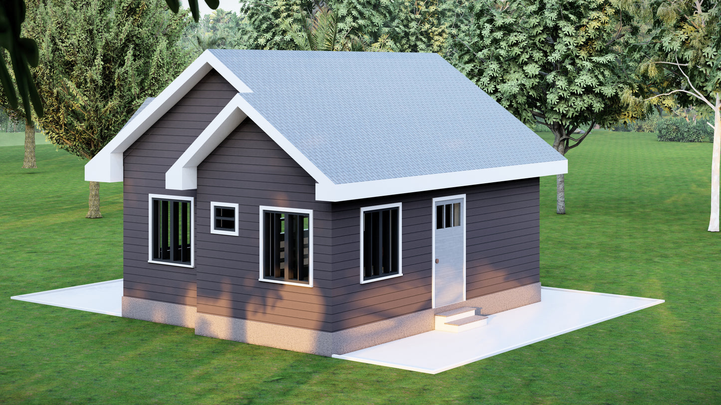 515 Sq Ft Tiny Home Plans – 1 Bedroom, Washroom, Living Room, Kitchen & Study – Floor Plan, Elevations, Roof, Foundation, and Details