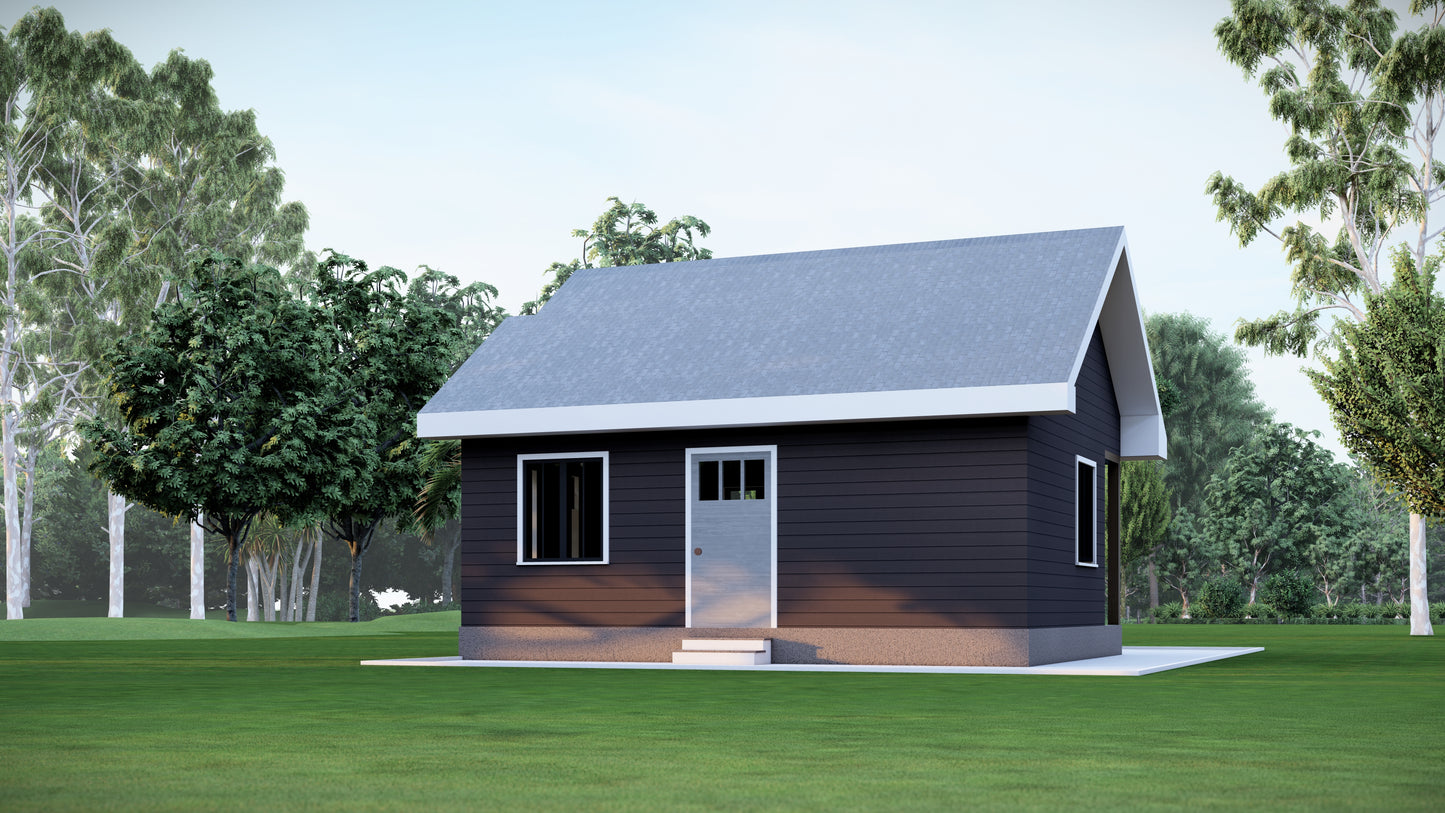 515 Sq Ft Tiny Home Plans – 1 Bedroom, Washroom, Living Room, Kitchen & Study – Floor Plan, Elevations, Roof, Foundation, and Details