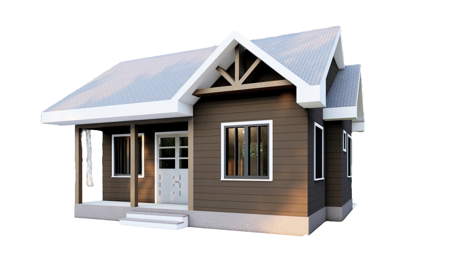 515 Sq Ft Tiny Home Plans – 1 Bedroom, Washroom, Living Room, Kitchen & Study – Floor Plan, Elevations, Roof, Foundation, and Details