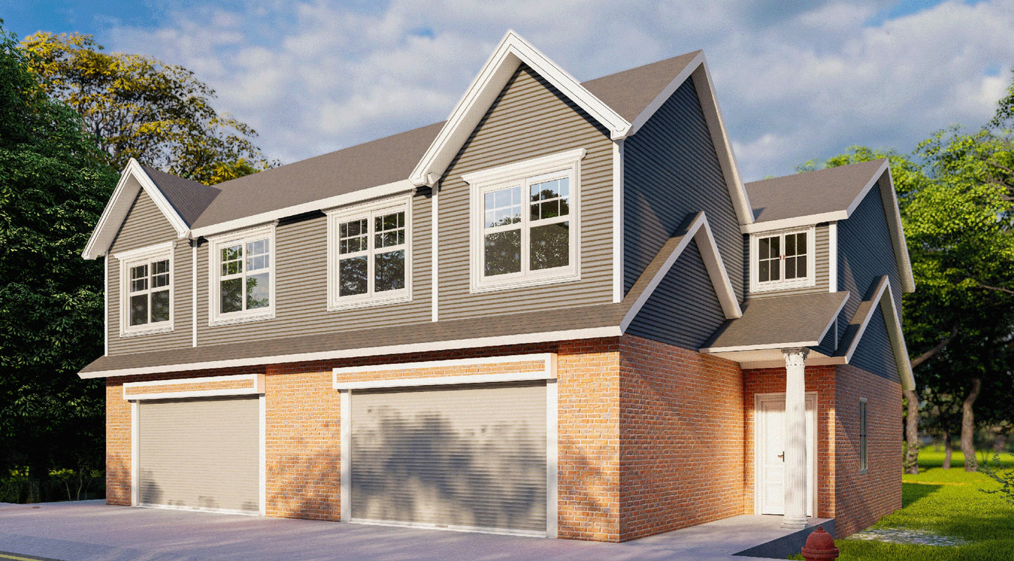 55'x46' Duplex Residential Building Plans - 2 Units, 3 Bedrooms Each