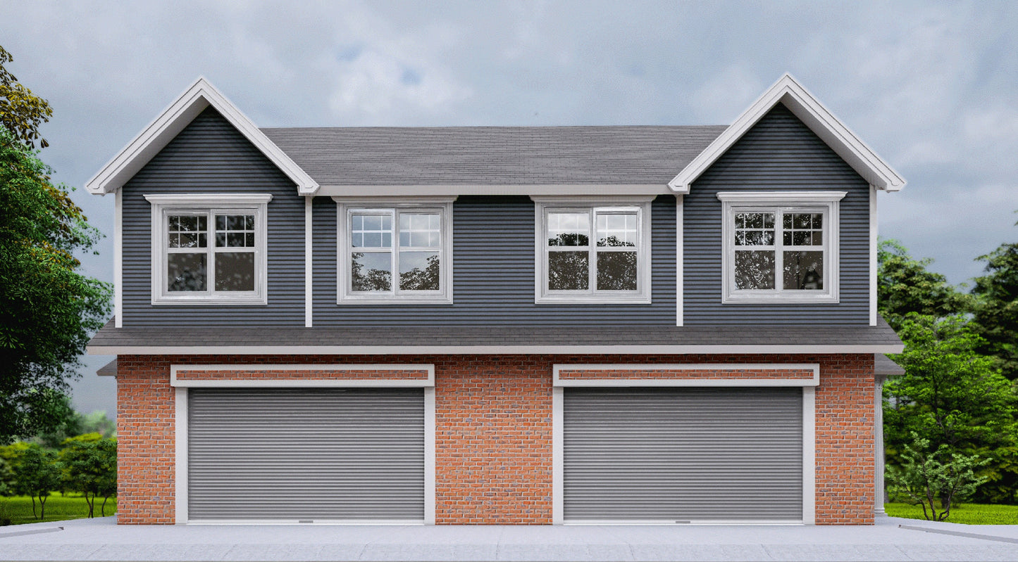 55'x46' Duplex Residential Building Plans - 2 Units, 3 Bedrooms Each