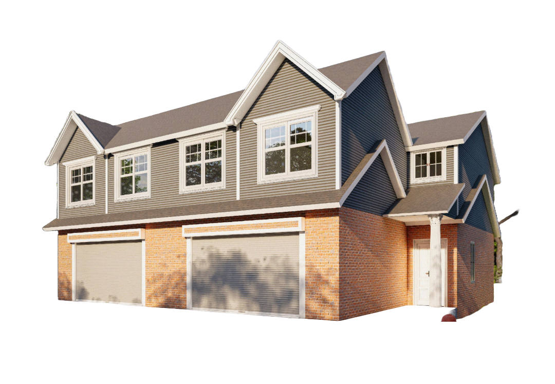 55'x46' Duplex Residential Building Plans - 2 Units, 3 Bedrooms Each