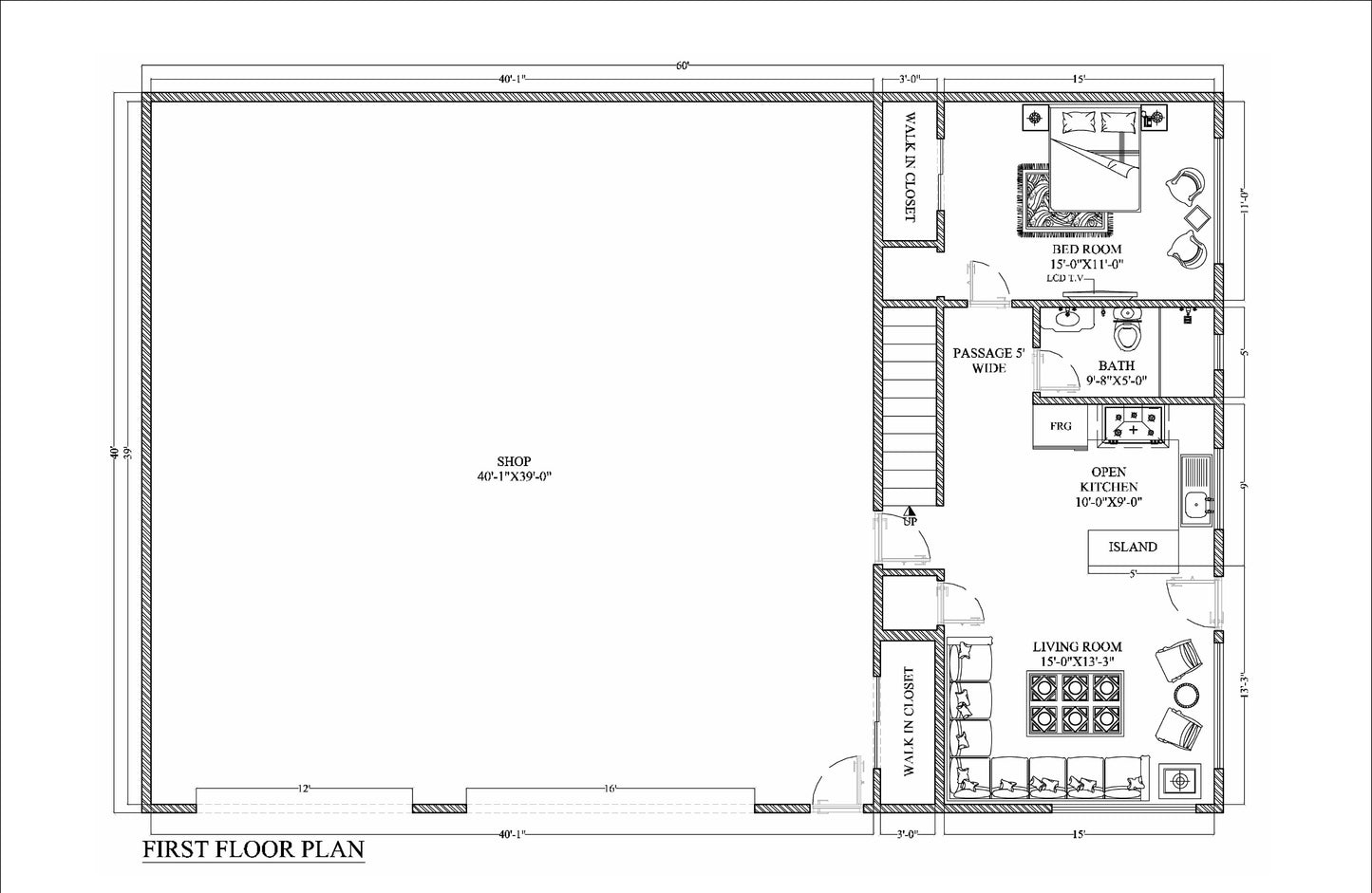 60'x40' 3-Bedroom 2-Story House Plans with 40'x39' Shop Garage – Layouts & Elevations