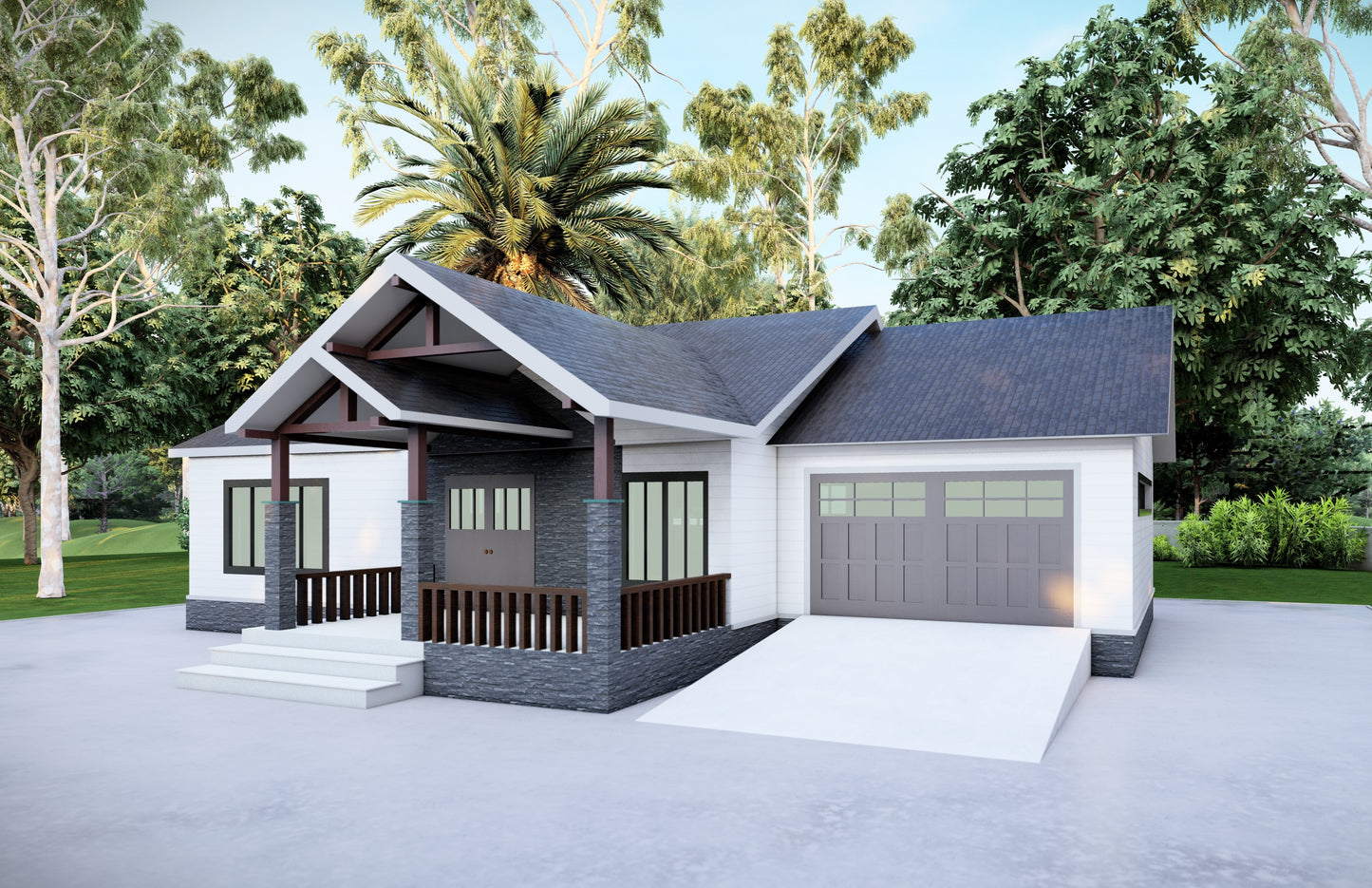 651 Sq Ft 1-Bedroom Home Plans with Attached Garage – Floor Plan, Elevations, Roof Plan, and Foundation Plan
