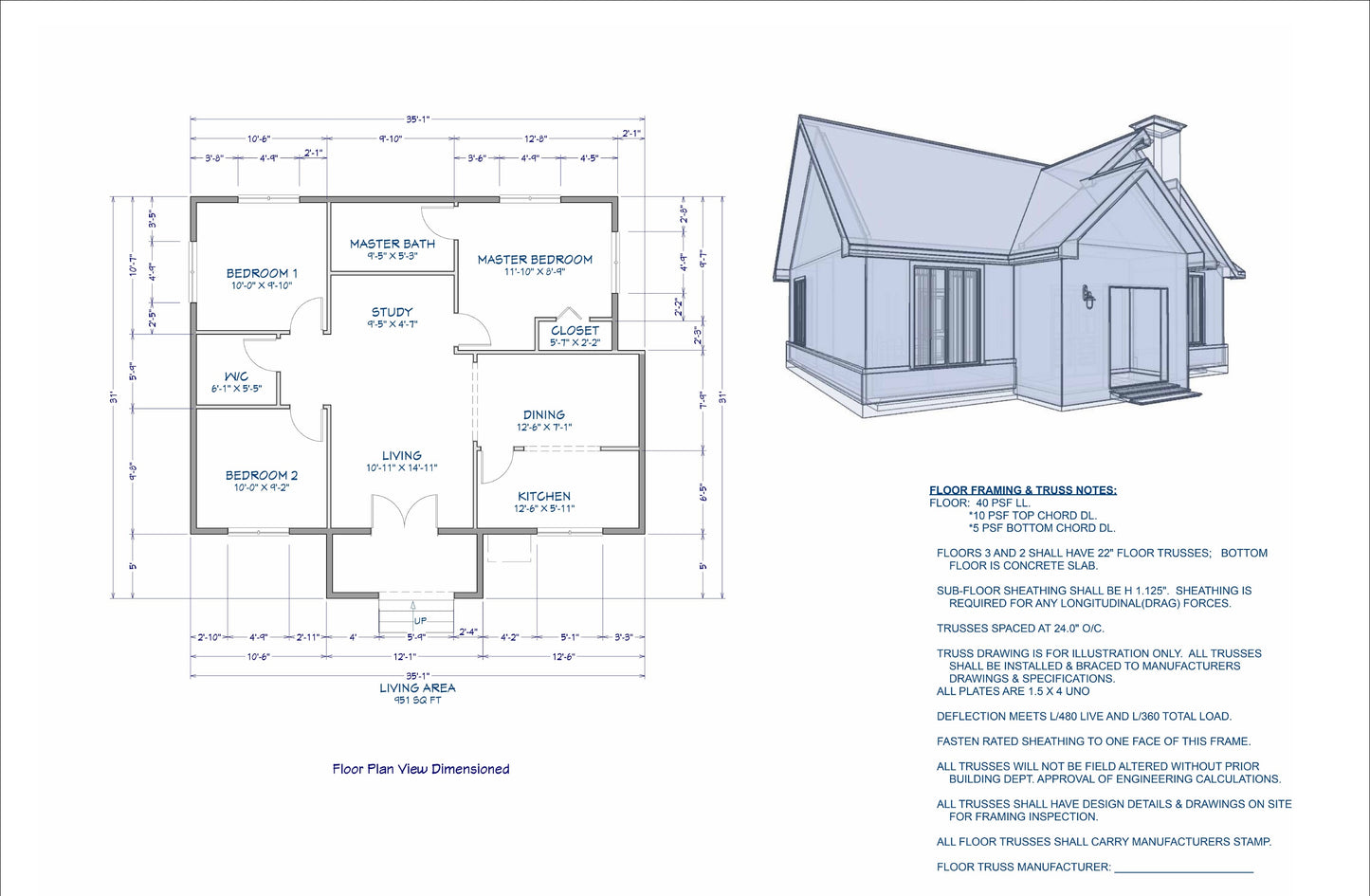 951 sqft Tiny Home Plans - 3 Bedrooms, Ensuite, 3D Views, Comprehensive Design Plans
