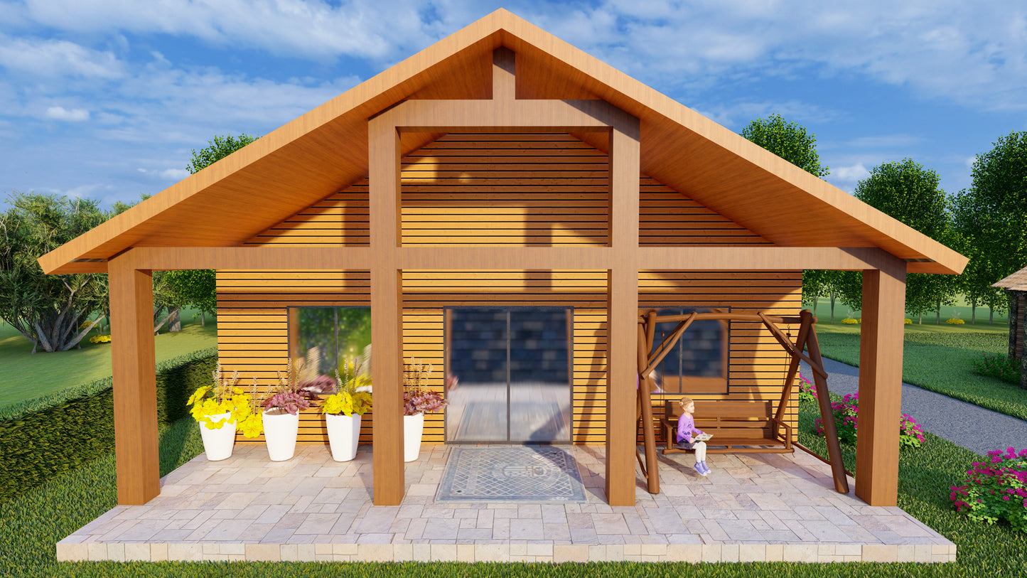 952sqft Tiny Cabin Design Blueprints: Featuring 2 Bedrooms, 1 Bathroom, Kitchen, Dining Area, and Living Room