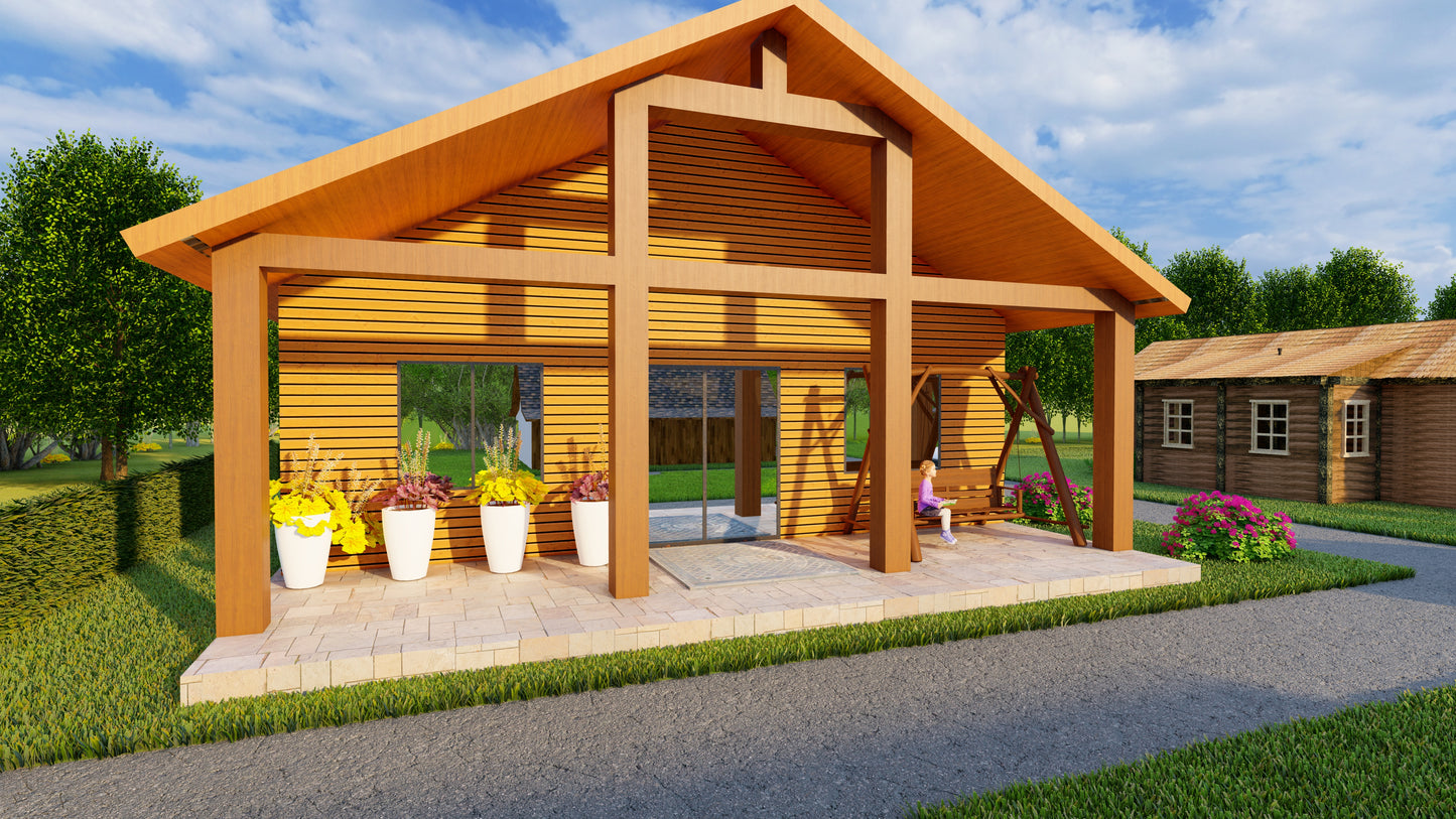 952sqft Tiny Cabin Design Blueprints: Featuring 2 Bedrooms, 1 Bathroom, Kitchen, Dining Area, and Living Room