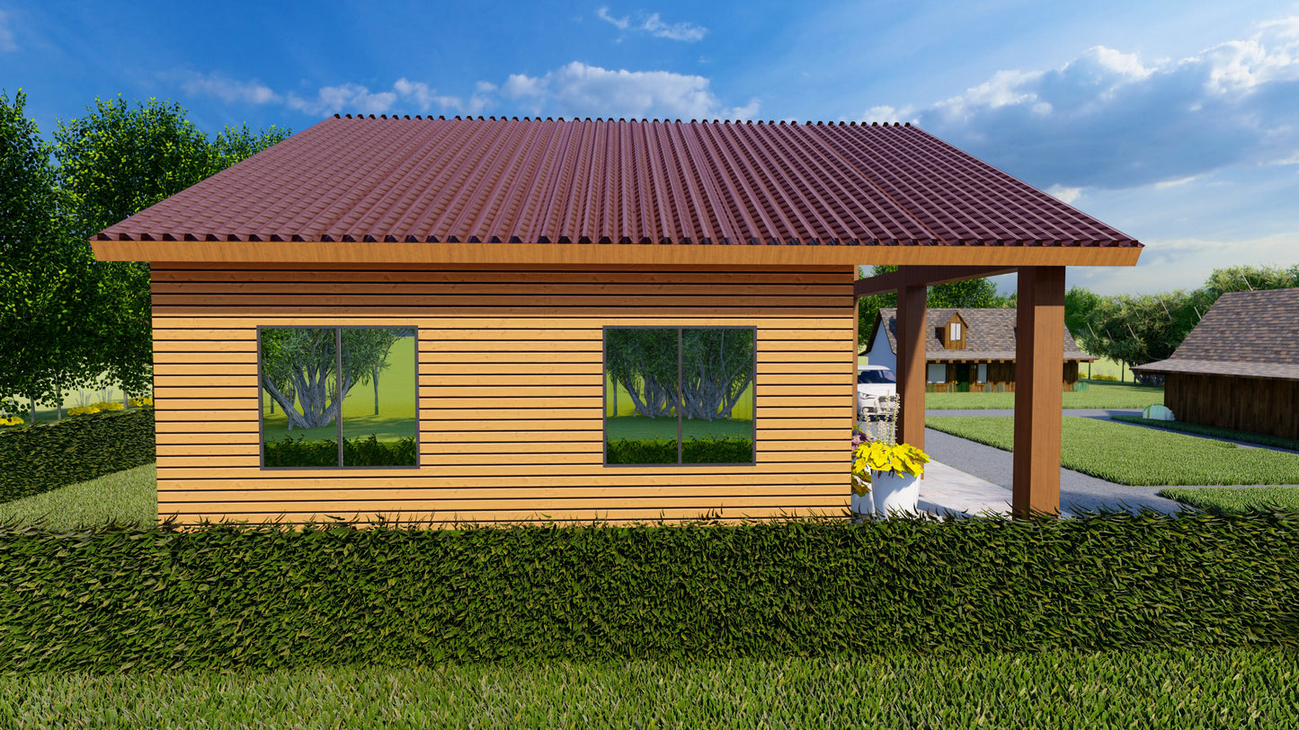 952sqft Tiny Cabin Design Blueprints: Featuring 2 Bedrooms, 1 Bathroom, Kitchen, Dining Area, and Living Room