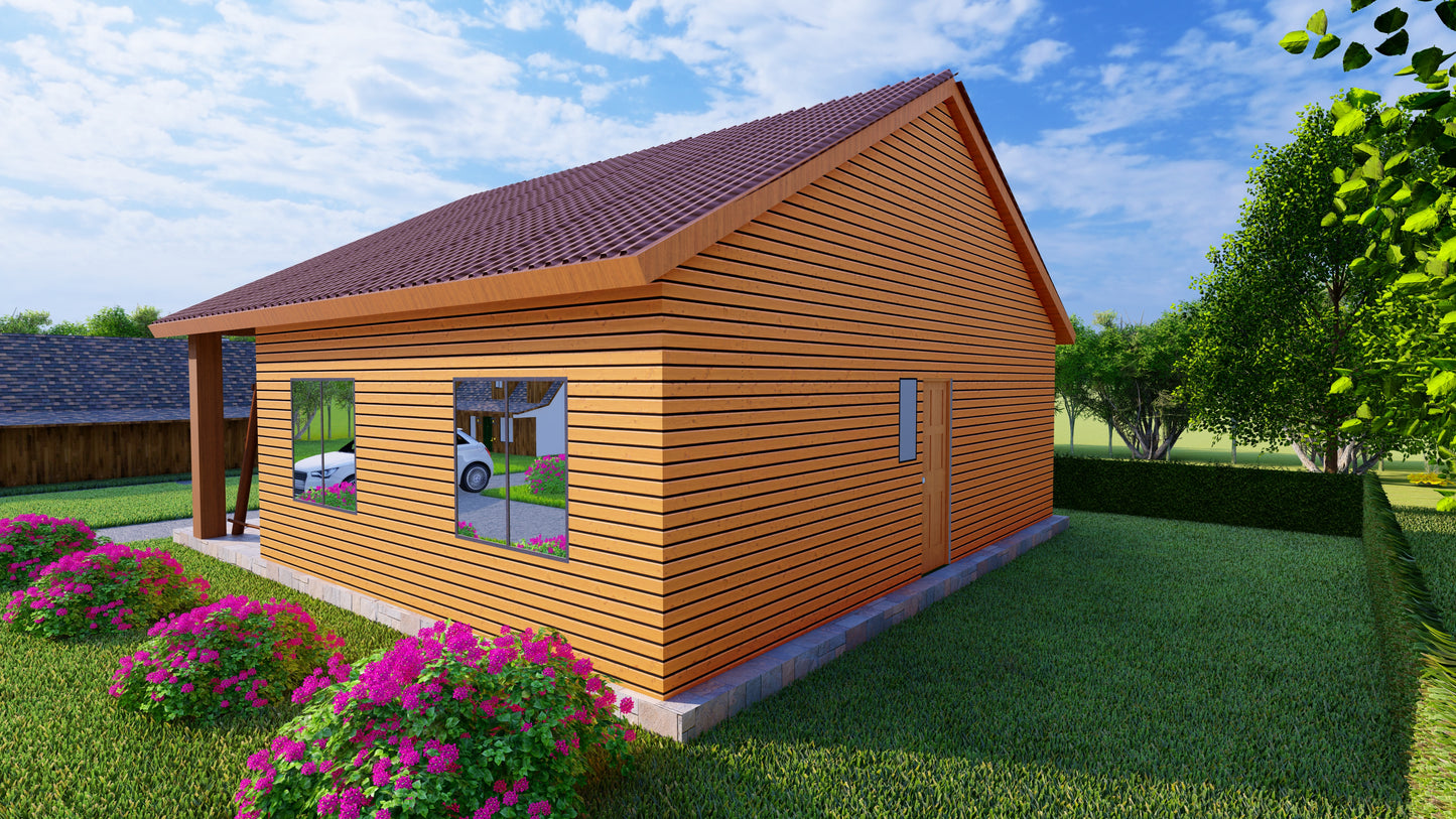 952sqft Tiny Cabin Design Blueprints: Featuring 2 Bedrooms, 1 Bathroom, Kitchen, Dining Area, and Living Room