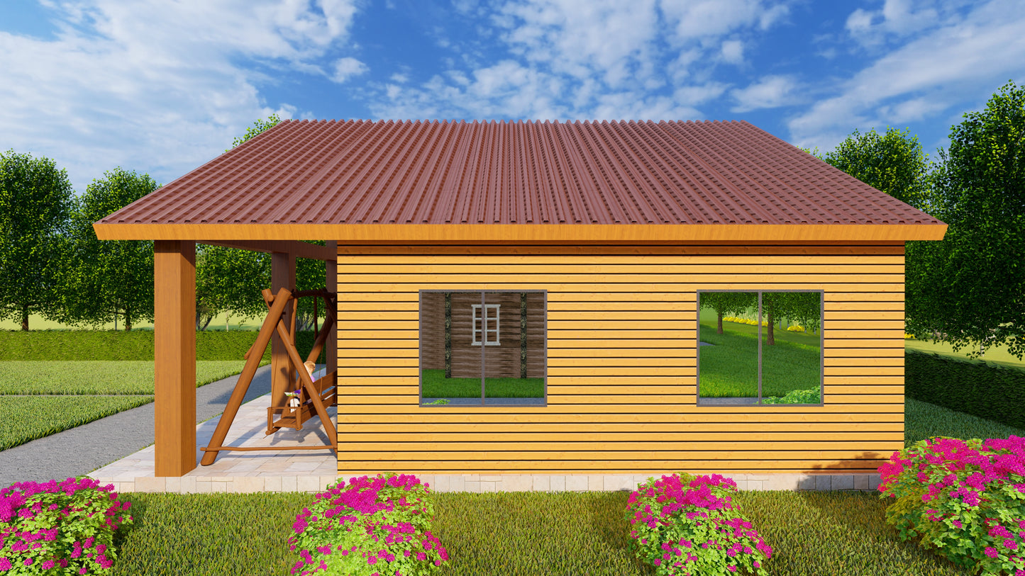 952sqft Tiny Cabin Design Blueprints: Featuring 2 Bedrooms, 1 Bathroom, Kitchen, Dining Area, and Living Room